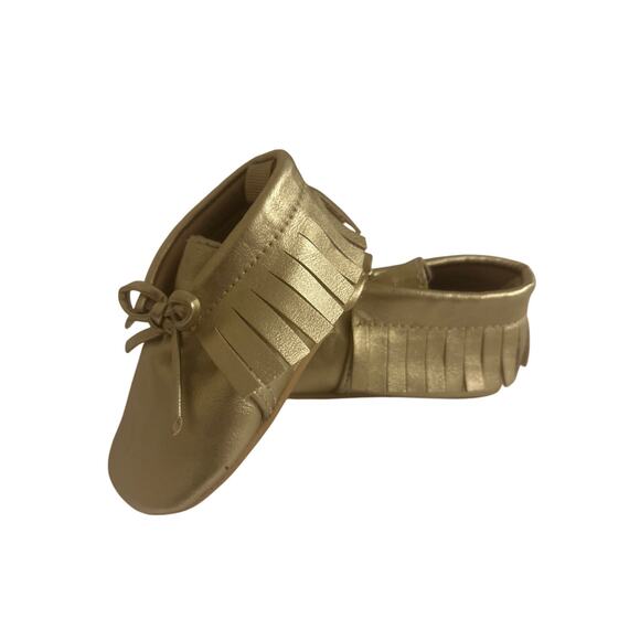Old Navy Other - Old Navy Rose Gold Baby Girl Moccasins Size 2 Crib Shoes Fringe Slip On